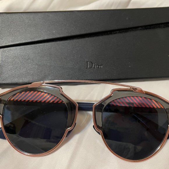 NEW Christian Dior SoREAL Rose Gold Blue Aviator Sunglasses LIMITED EDITION - Picture 1 of 4